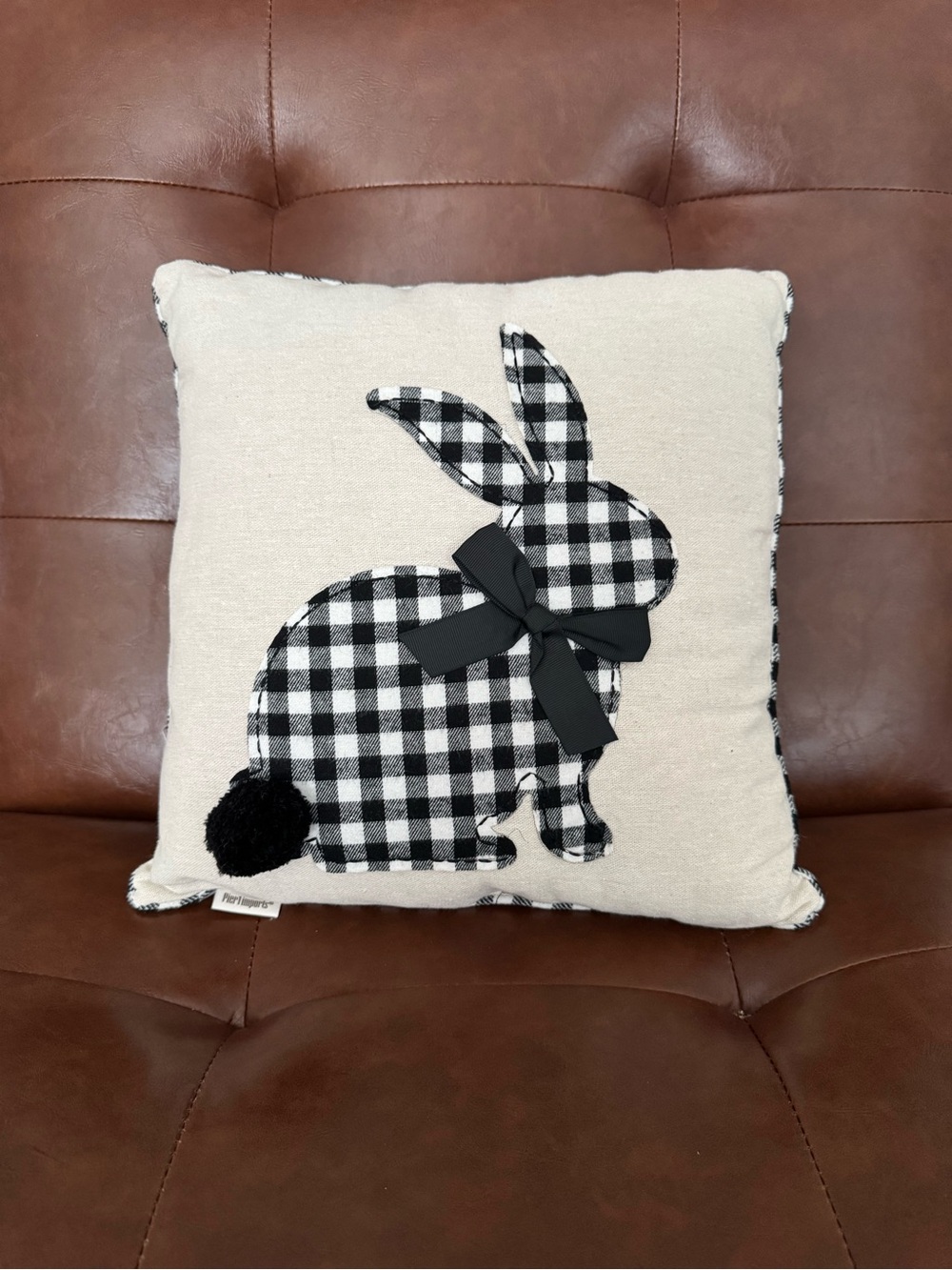Pier 1 Cream Pillow with Black Buffalo Check Bunny